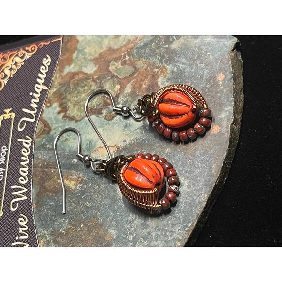 Handmade Wire Wrap Earrings Pumpkins - Picture 4 of 10